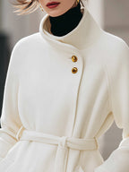 High-Stand Collar Belted Gold Buttons Woolen Coat
