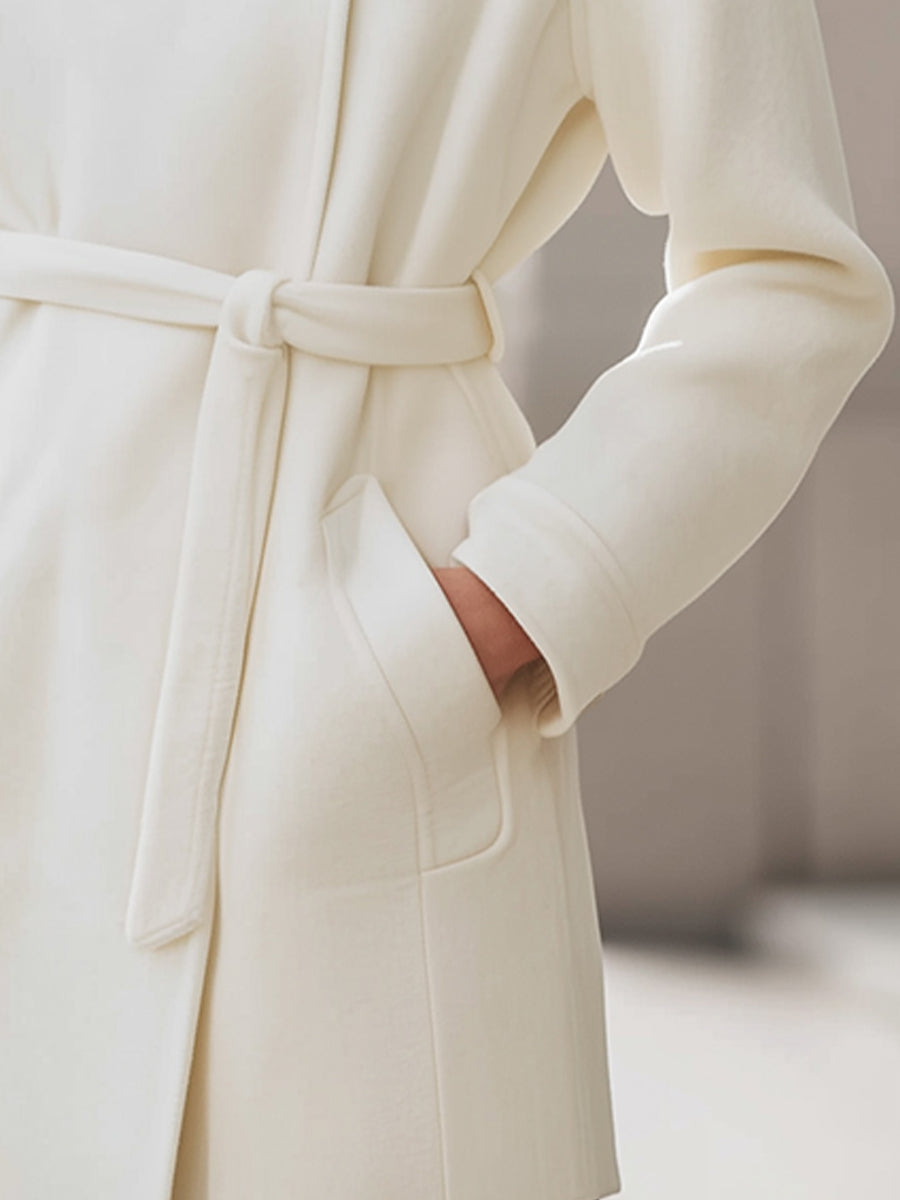 High-Stand Collar Belted Gold Buttons Woolen Coat