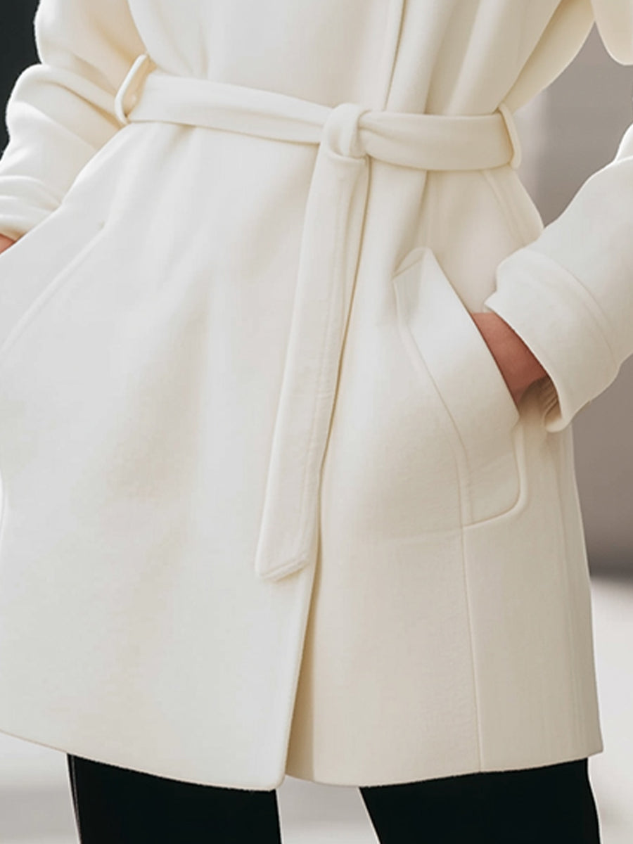 High-Stand Collar Belted Gold Buttons Woolen Coat