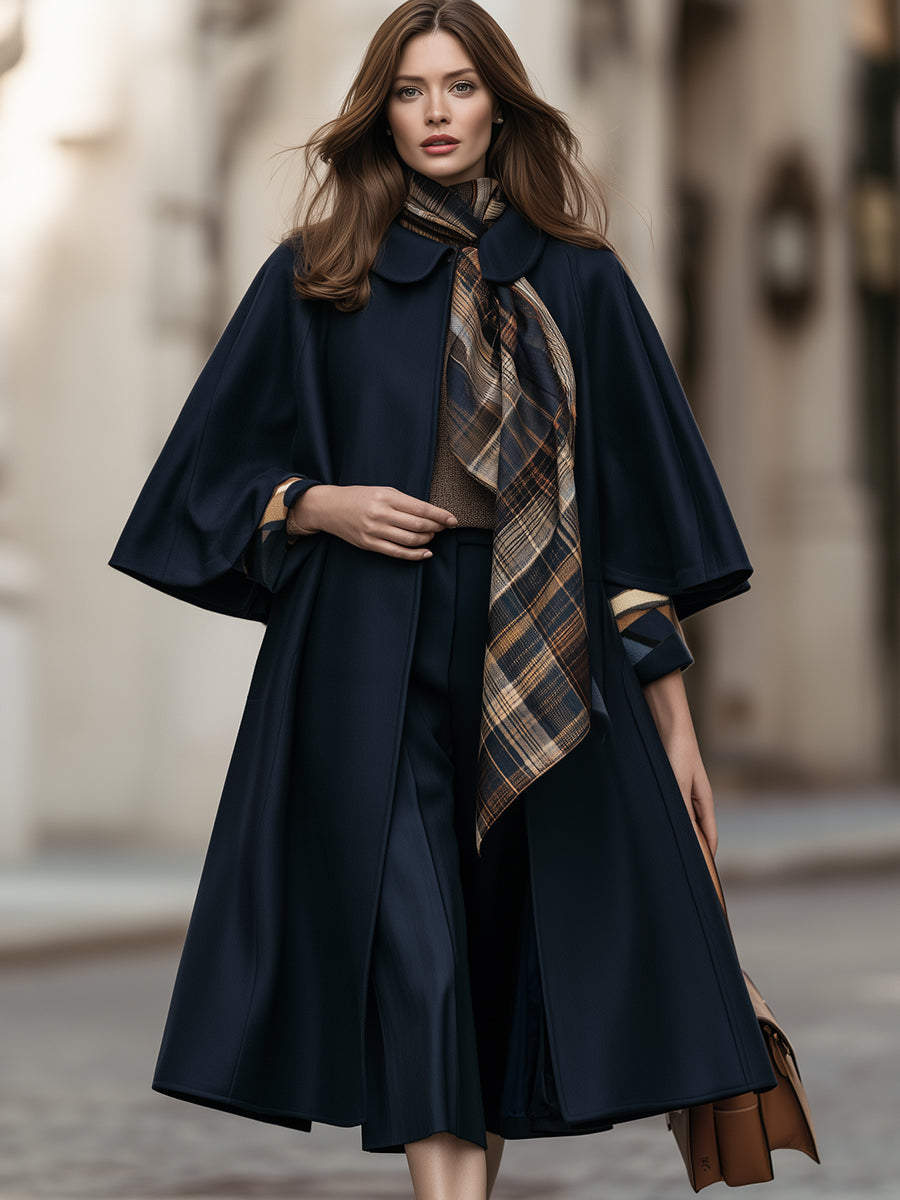 Peter Pan Collar Wool Cape Coat With Swing A-Line Hem