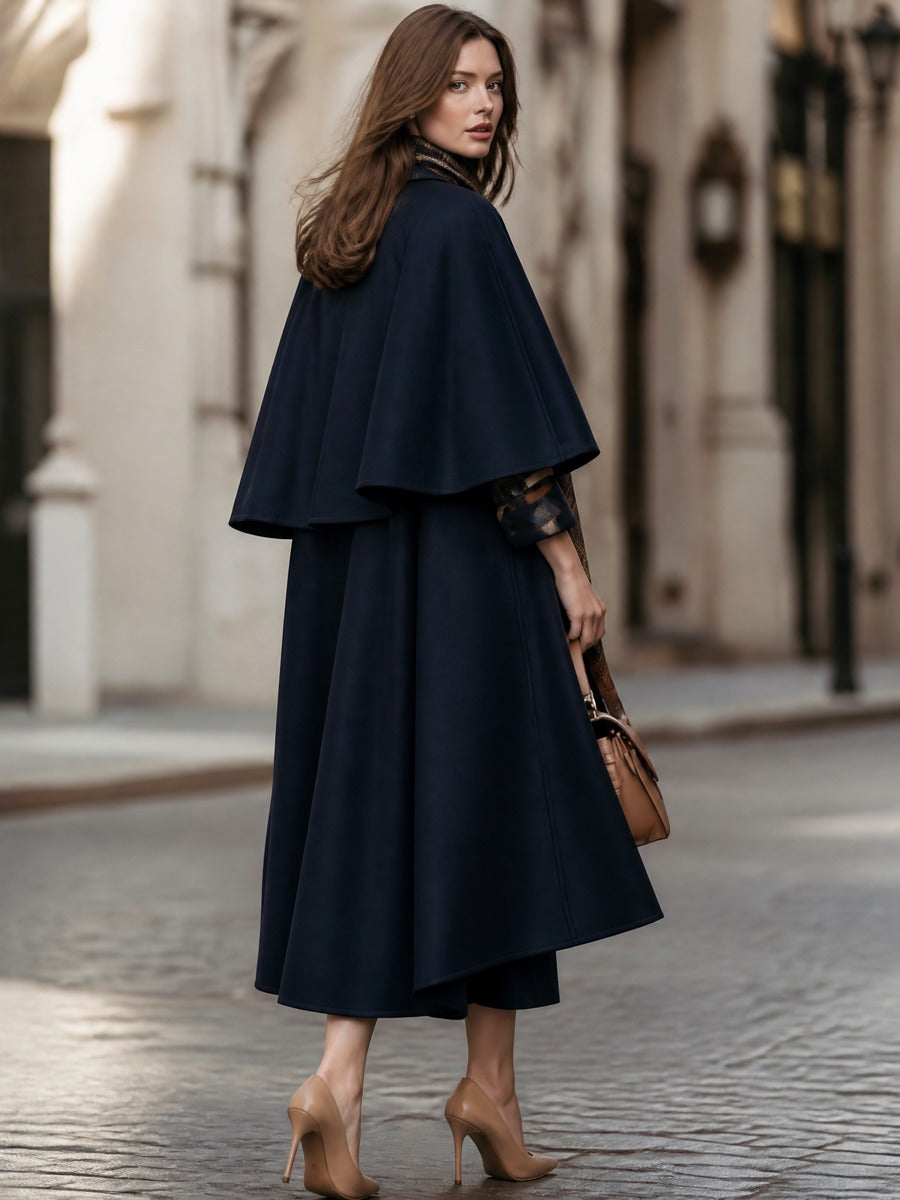 Peter Pan Collar Wool Cape Coat With Swing A-Line Hem