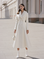 Elegant Faux Fur Collar Double-Breasted Long Wool Coat