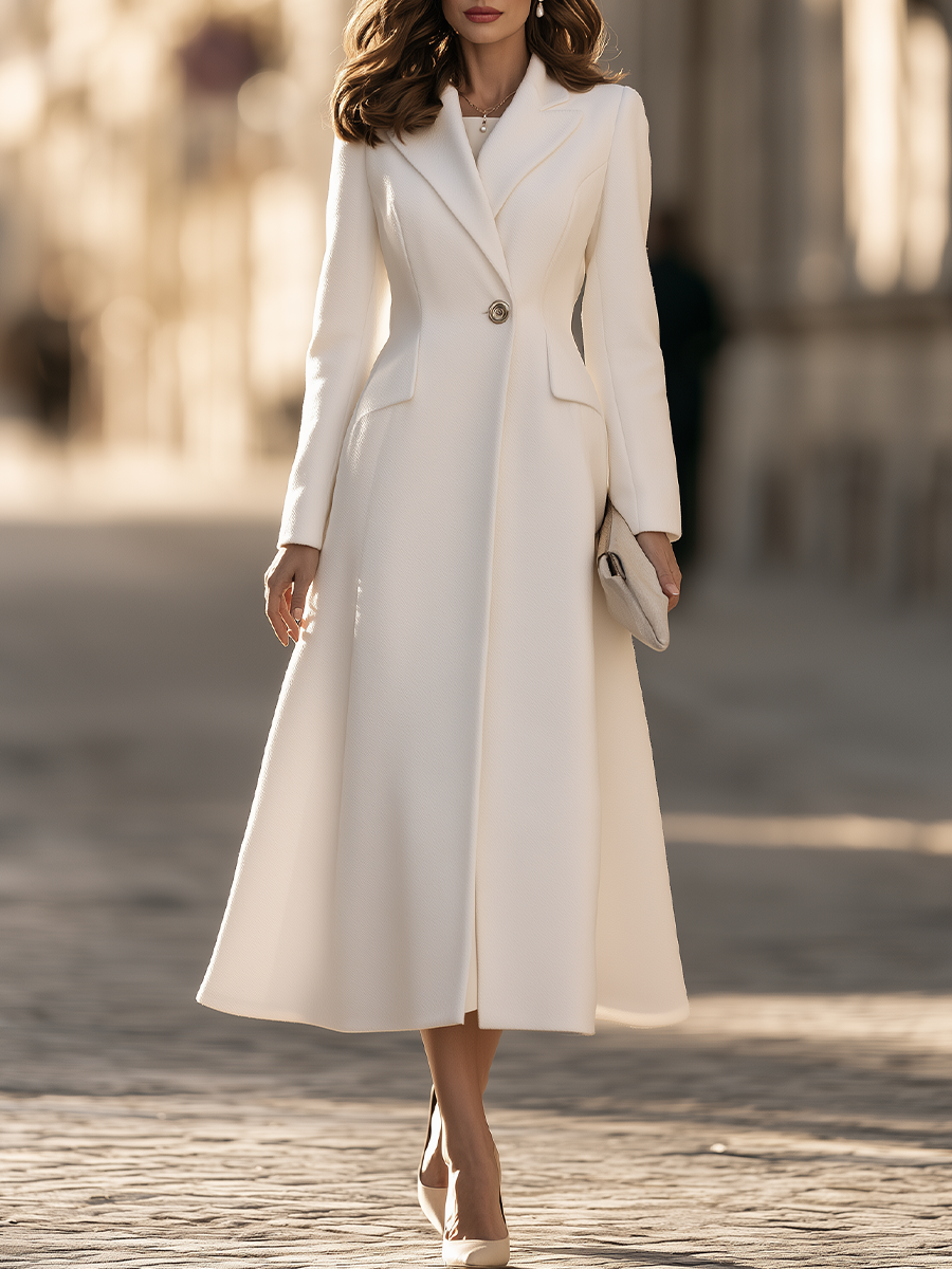 Notched Lapel Single-Button Fit-and-Flare Maxi Coat