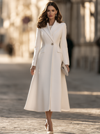 Notched Lapel Single-Button Fit-and-Flare Maxi Coat