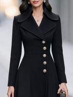 Elegant Notched Lapel Double-Breasted Fit-and-Flare Long Coat