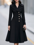Elegant Notched Lapel Double-Breasted Fit-and-Flare Long Coat