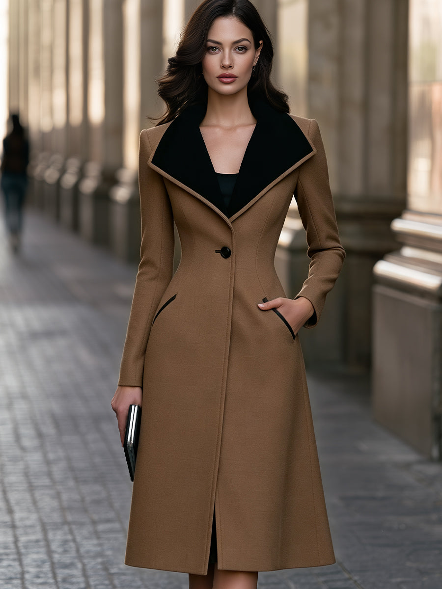 Contrast Collar Slim Fit Tailored Wool Coat