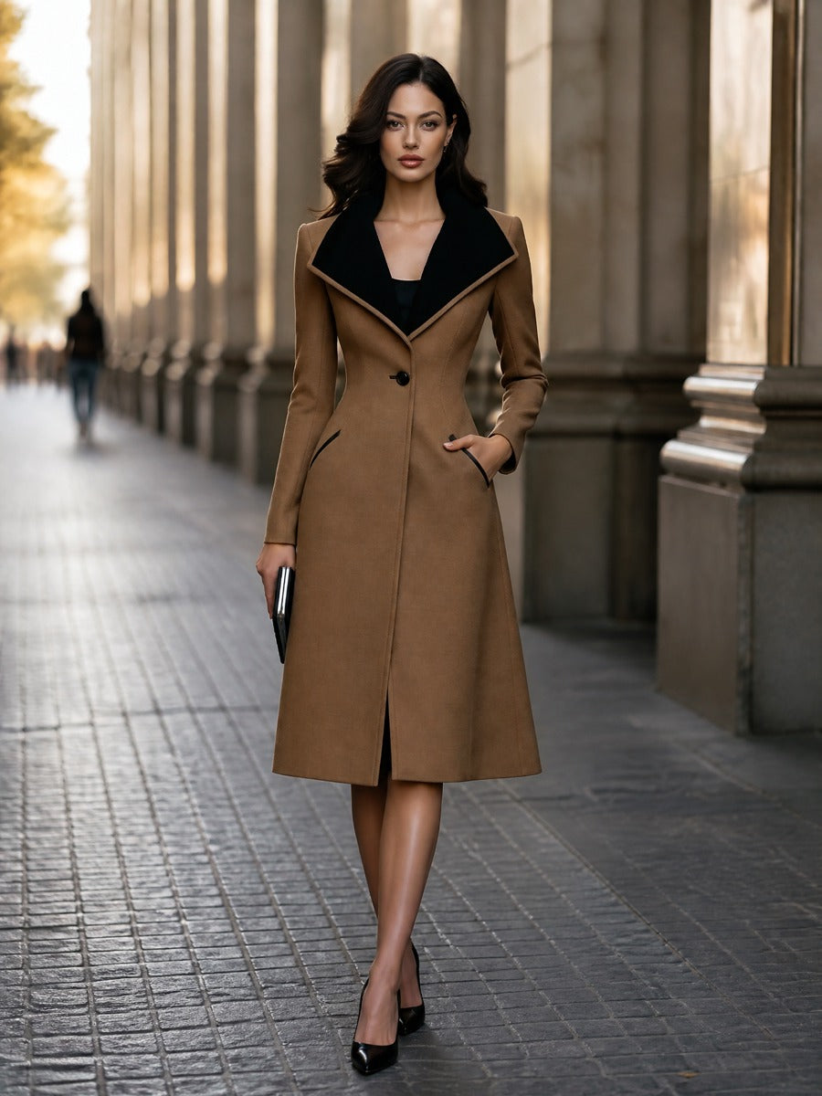 Contrast Collar Slim Fit Tailored Wool Coat