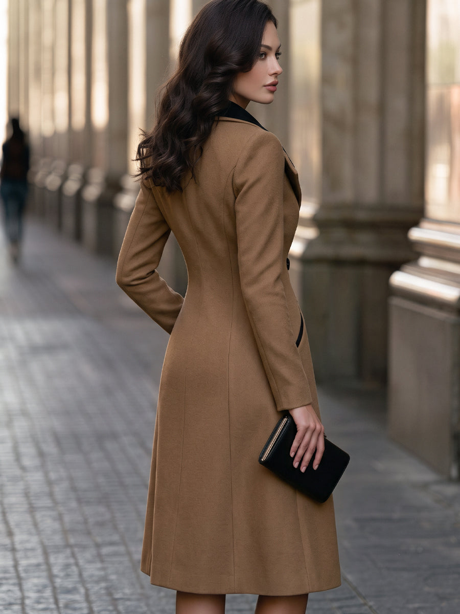 Contrast Collar Slim Fit Tailored Wool Coat