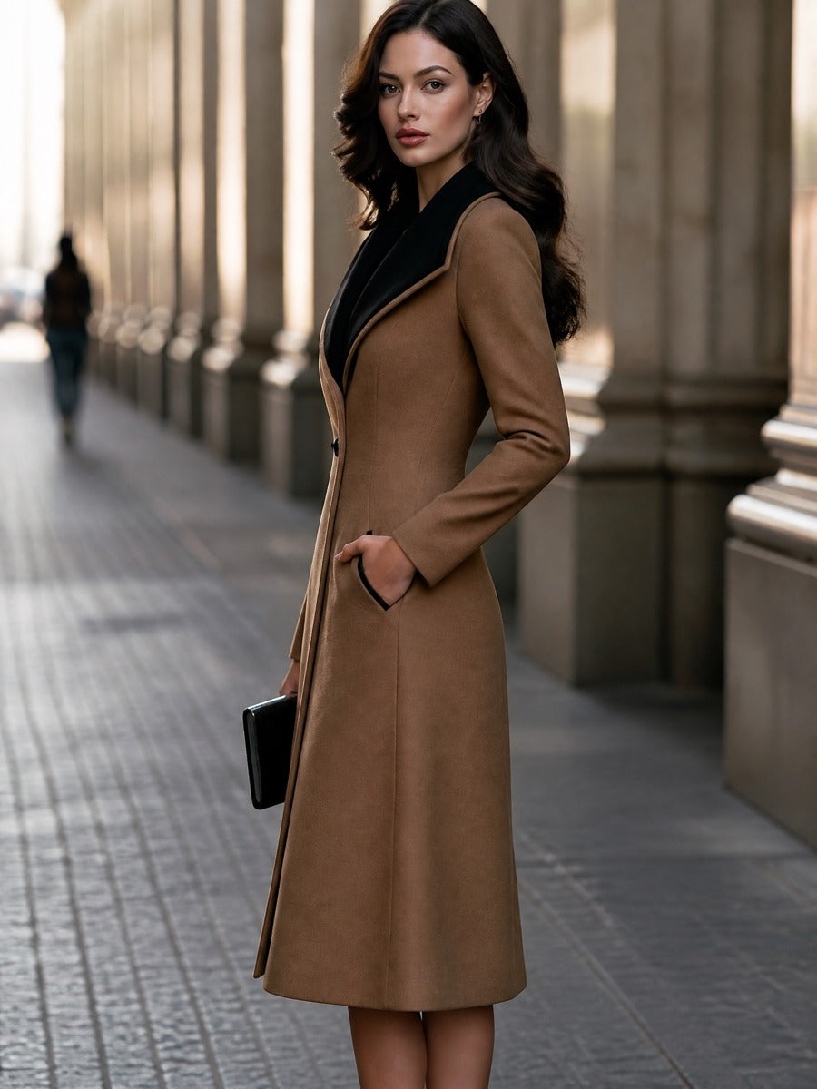 Contrast Collar Slim Fit Tailored Wool Coat