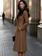 Contrast Collar Slim Fit Tailored Wool Coat