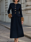 Faux-Fur Cuff Button-Front Maxi Coat Dress