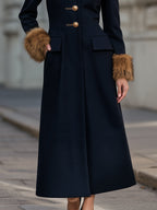 Faux-Fur Cuff Button-Front Maxi Coat Dress