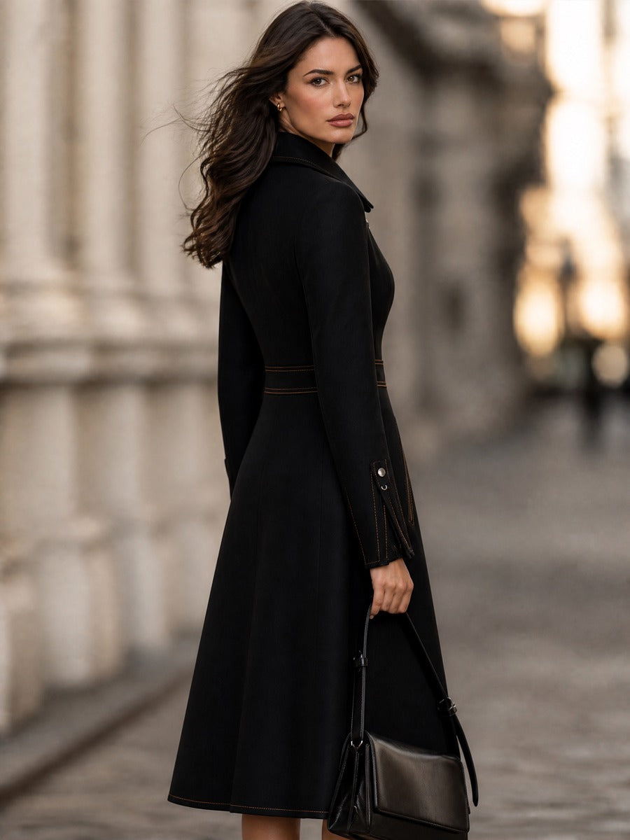 Asymmetric Ring-Pull Zip Longline Coat With Contrast Topstitching