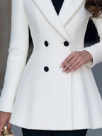 Pearl-Trimmed Double-Breasted Tweed Tailored Blazer Coat