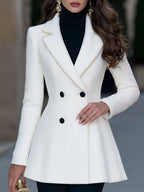 Pearl-Trimmed Double-Breasted Tweed Tailored Blazer Coat