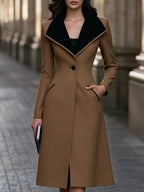 Contrast Collar Slim Fit Tailored Wool Coat