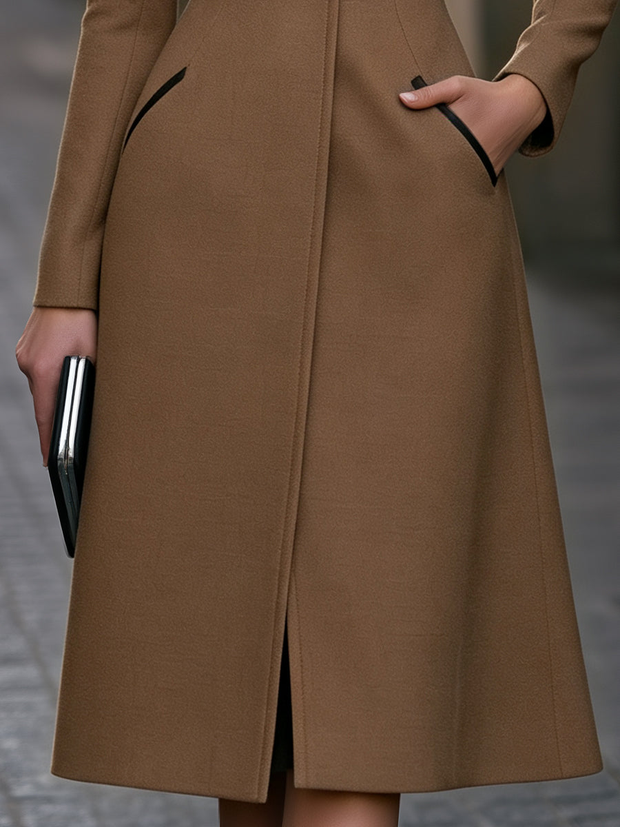 Contrast Collar Slim Fit Tailored Wool Coat