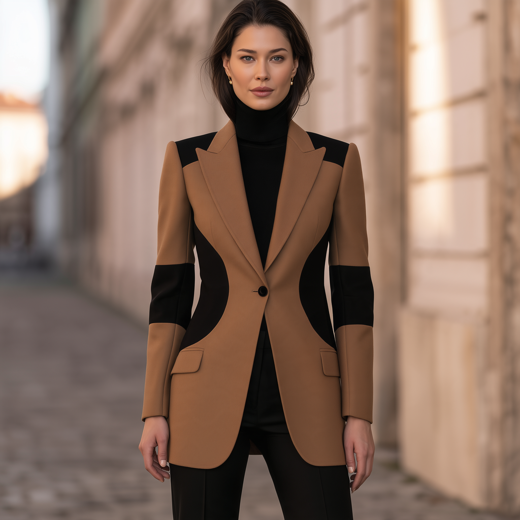 Sculpted Colorblock Single-Button Blazer