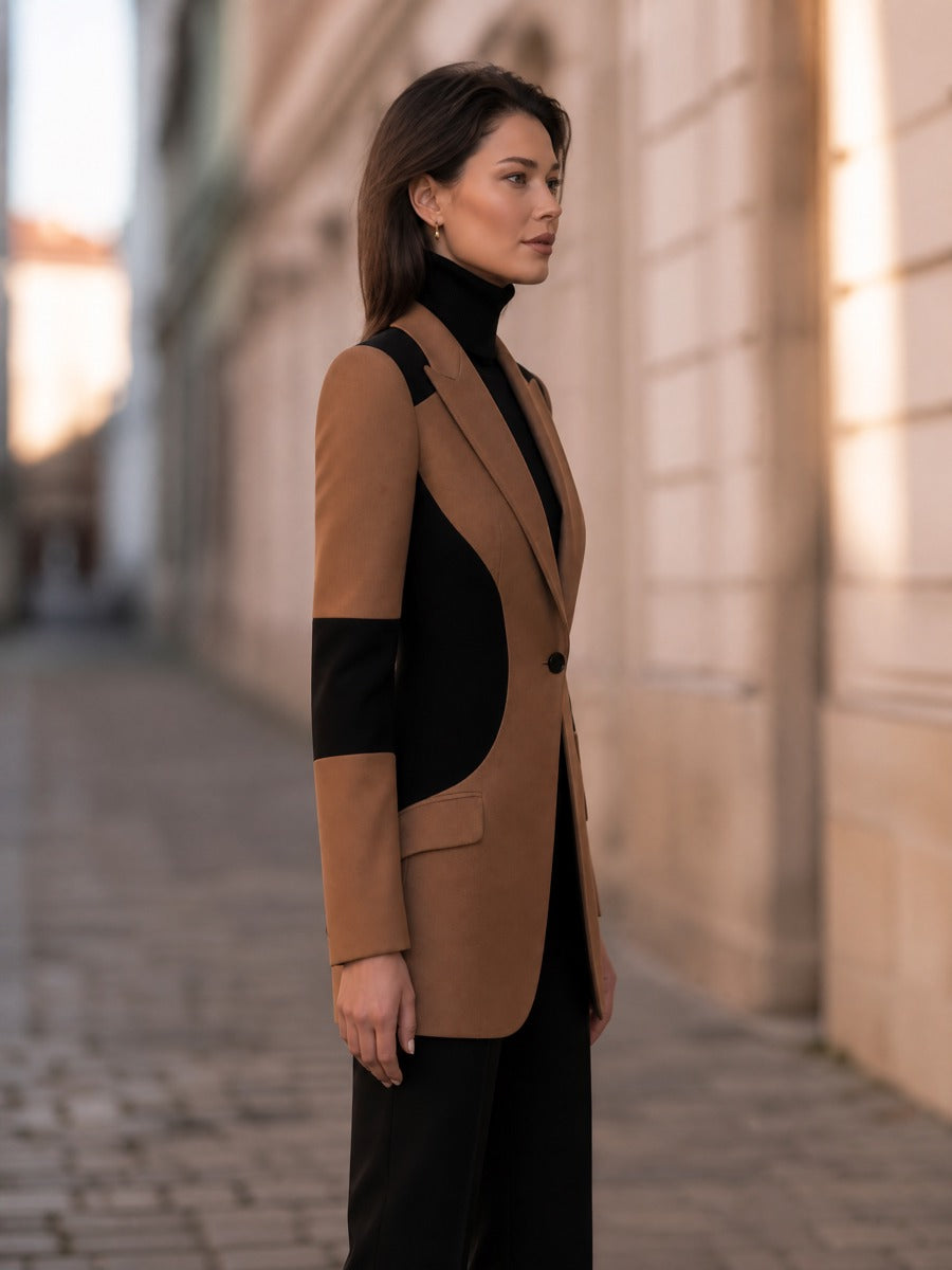 Sculpted Colorblock Single-Button Blazer