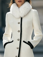 Faux Fur Scarf Contrast-Trimmed Long Woolen Coat
