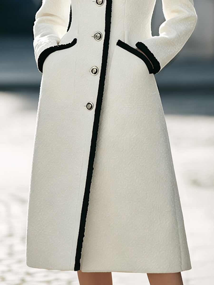 Faux Fur Scarf Contrast-Trimmed Long Woolen Coat