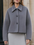 Notched Lapel Button-Front Textured Short Coat