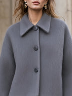 Notched Lapel Button-Front Textured Short Coat
