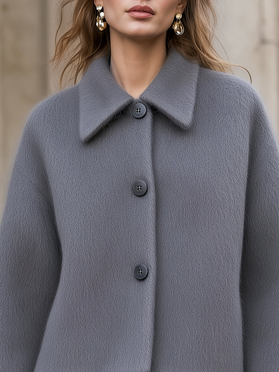 Notched Lapel Button-Front Textured Short Coat