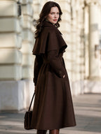 Belted Wool Trench Coat With Detachable Capelet And Notched Lapels