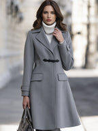 Wool Fit-and-Flare Coat With Contrast Toggle Closure And Notched Lapels