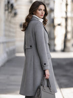 Wool Fit-and-Flare Coat With Contrast Toggle Closure And Notched Lapels