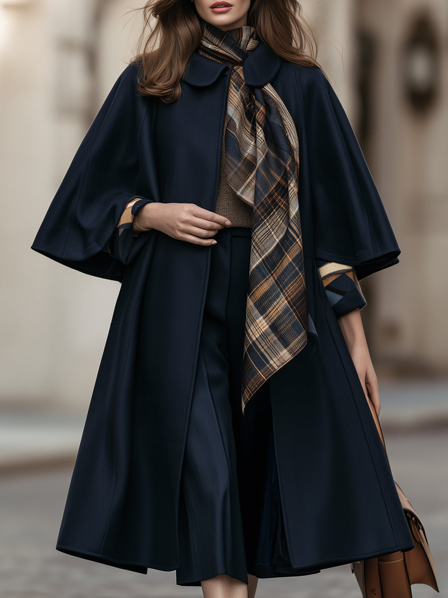 Peter Pan Collar Wool Cape Coat With Swing A-Line Hem
