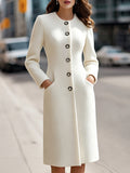 Collarless Single-Breasted Tailored Woolen Coat