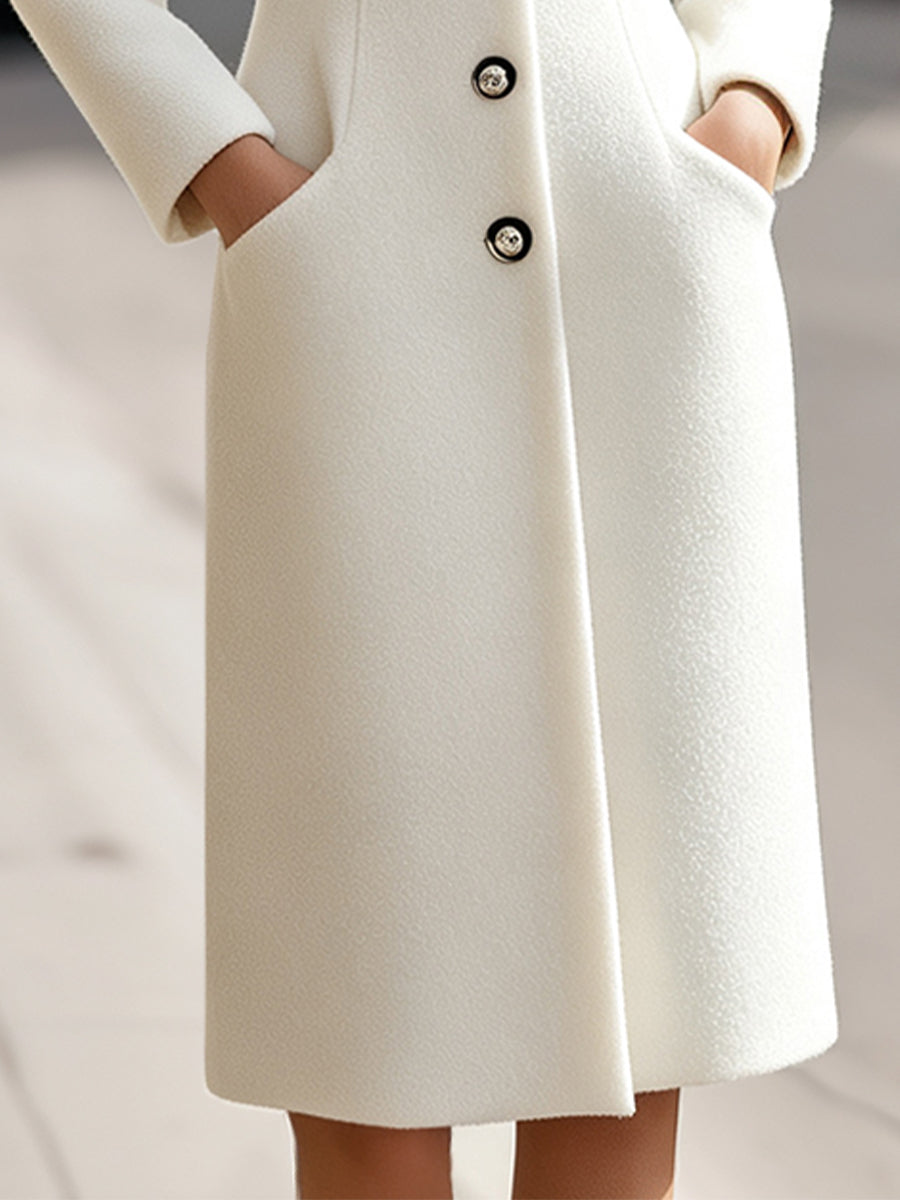 Collarless Single-Breasted Tailored Woolen Coat