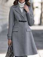 Wool Fit-and-Flare Coat With Contrast Toggle Closure And Notched Lapels