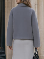 Notched Lapel Button-Front Textured Short Coat