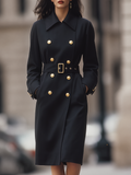 Black Gold Button Double-Breasted Belted Tailored Trench Coat