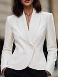 Ivory Shawl Collar Single-Button Curved Hem Tailored Blazer
