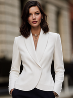 Ivory Shawl Collar Single-Button Curved Hem Tailored Blazer