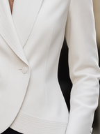 Ivory Shawl Collar Single-Button Curved Hem Tailored Blazer