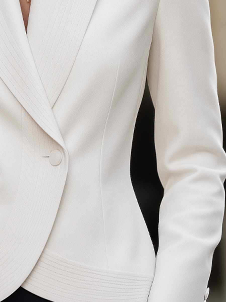 Ivory Shawl Collar Single-Button Curved Hem Tailored Blazer