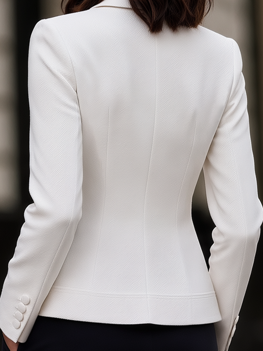 Ivory Shawl Collar Single-Button Curved Hem Tailored Blazer
