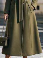 Stand Collar Belted A-Line Long Wool Coat