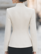 Ivory Stand Collar Black Frog Button Fitted Tailored Jacket