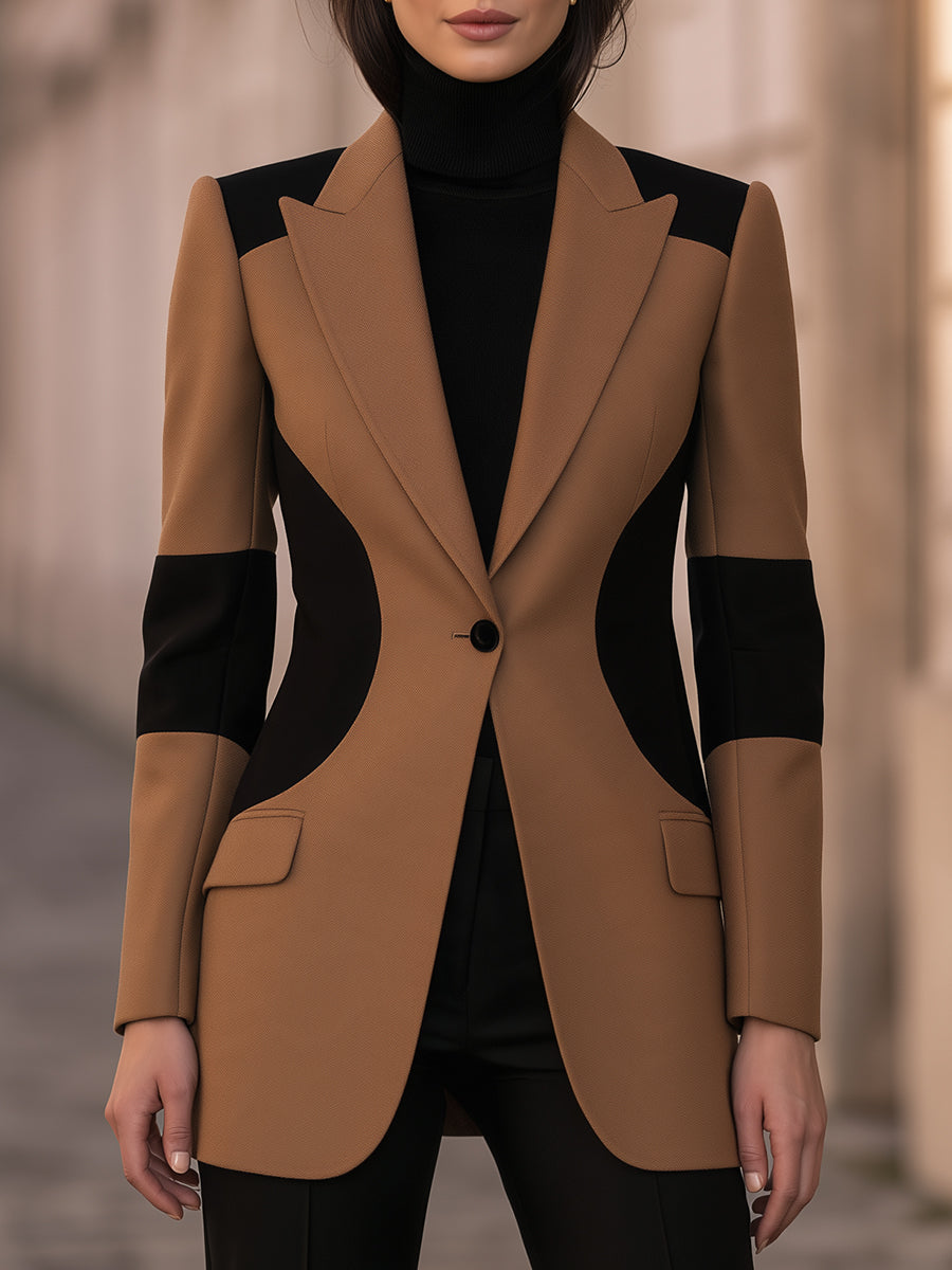 Sculpted Colorblock Single-Button Blazer