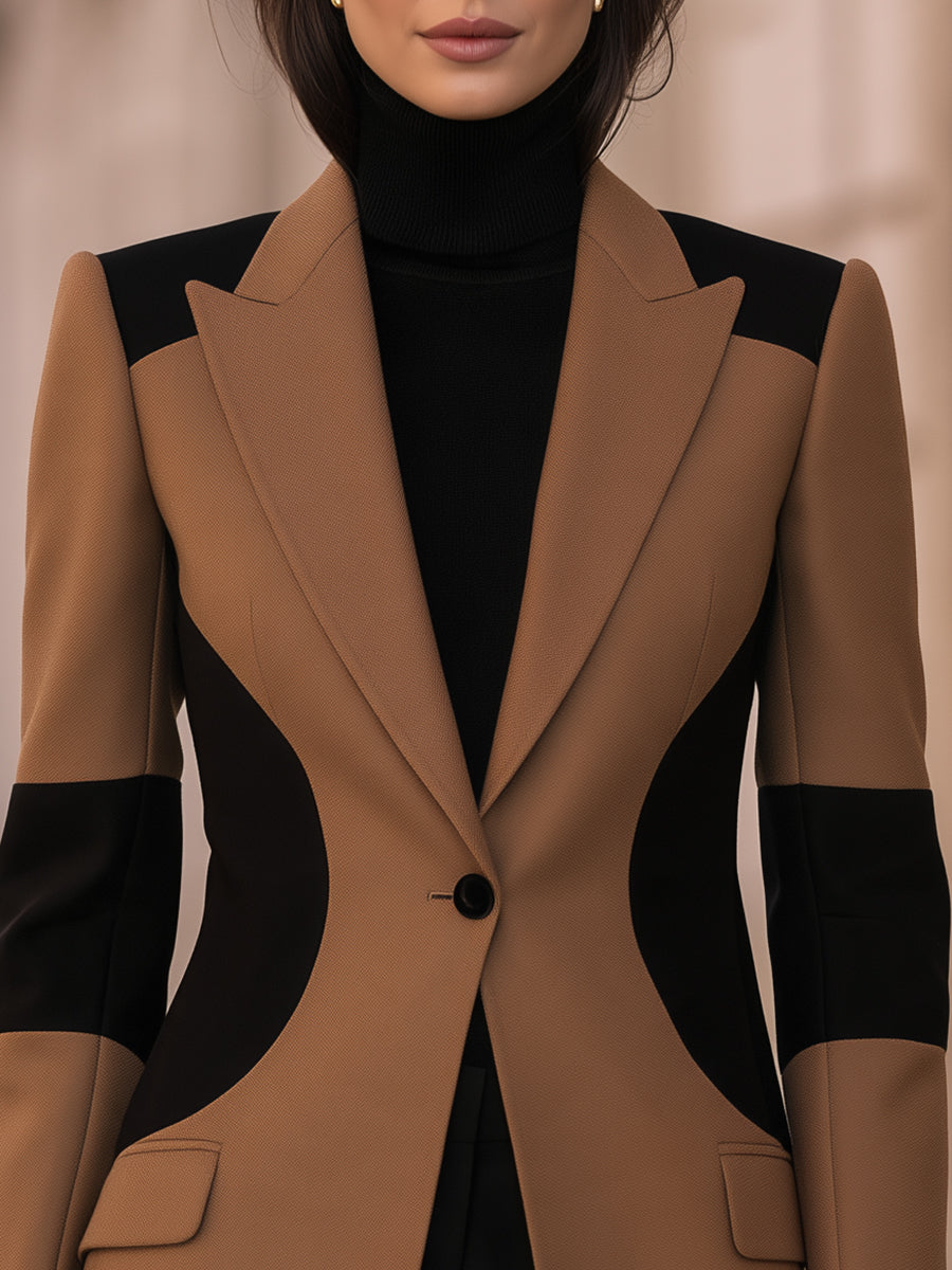 Sculpted Colorblock Single-Button Blazer
