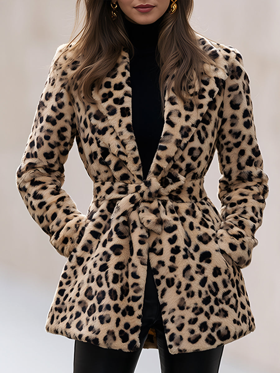 Leopard Faux Fur Belted Jacket