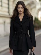 Belted Single-Breasted Peplum Blazer With Notched Lapels
