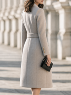 Double-Breasted Gold-Button Notched-Lapel Tailored Midi Coat